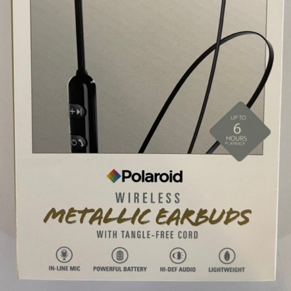 NWT Polaroid Bluetooth Wireless Metallic Earbuds -Hi Def, Mic, Powerful - Picture 2 of 3